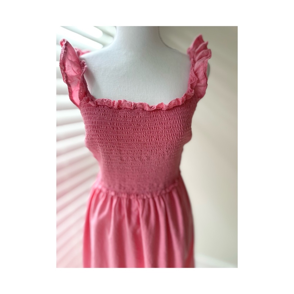 Wilfred Pink Smocked Midi Sundress with Ruffle Straps - Picture 2 of 5